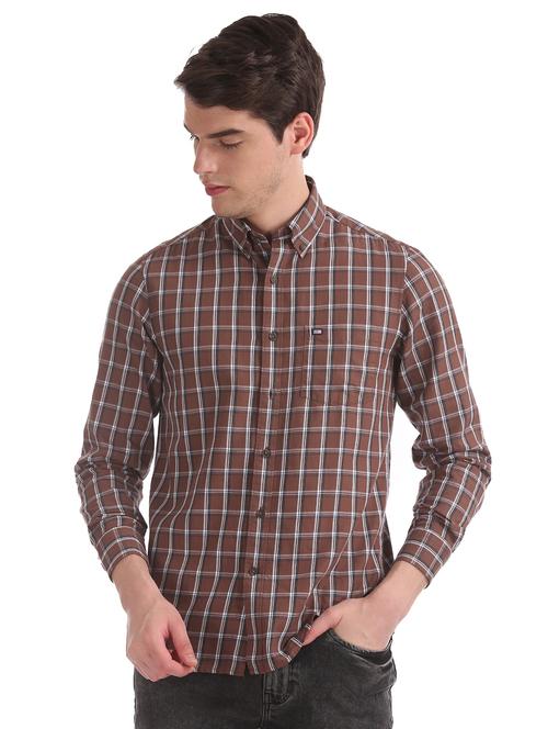brown checkered casual shirt - 17617127 - Standard Image - 1