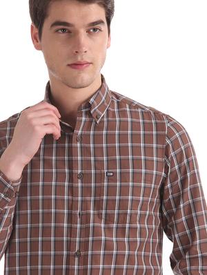 brown checkered casual shirt - 17617127 - Standard Image - 5