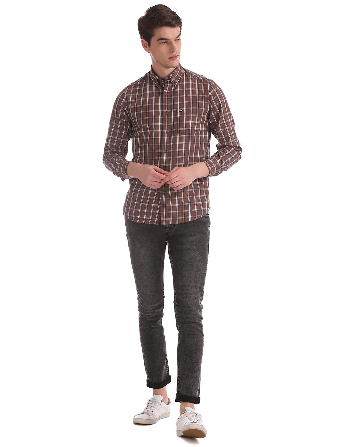 brown checkered casual shirt - 17617127 - Zoom Image - 4