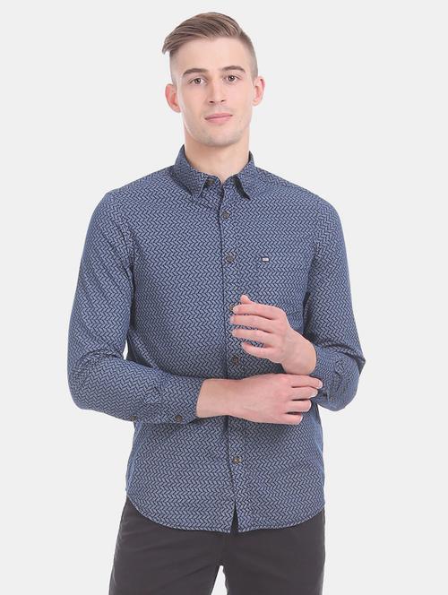 blue printed casual shirt - 17617135 - Standard Image - 1