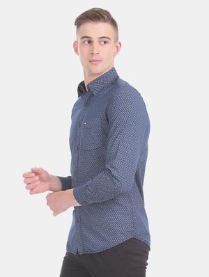 blue printed casual shirt - 17617135 - Standard Image - 2