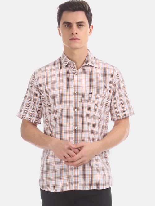 beige checkered casual shirt - 17617144 - Standard Image - 1