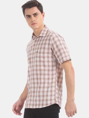 beige checkered casual shirt - 17617144 - Standard Image - 2