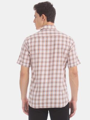 beige checkered casual shirt - 17617144 - Standard Image - 3