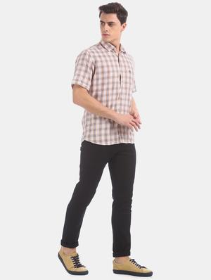 beige checkered casual shirt - 17617144 - Standard Image - 4