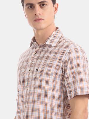 beige checkered casual shirt - 17617144 - Standard Image - 5