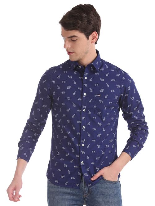 blue printed casual shirt - 17617145 - Standard Image - 1