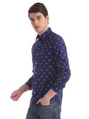 blue printed casual shirt - 17617145 - Standard Image - 2