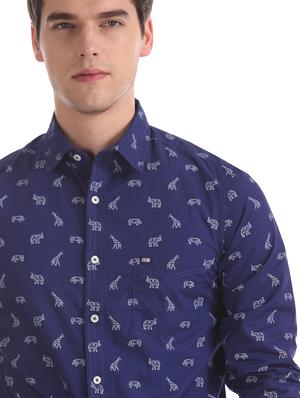 blue printed casual shirt - 17617145 - Standard Image - 5