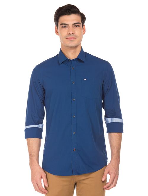 blue solid casual shirt - 17617146 - Standard Image - 1