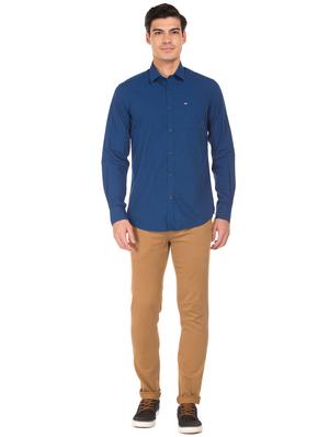 blue solid casual shirt - 17617146 - Standard Image - 4