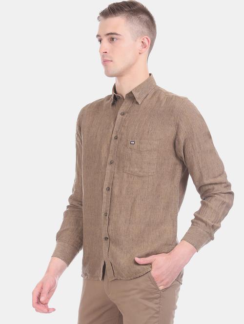 brown solid casual shirt - 17617188 - Standard Image - 1