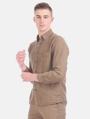 brown solid casual shirt - 17617188 - Standard Image - 2
