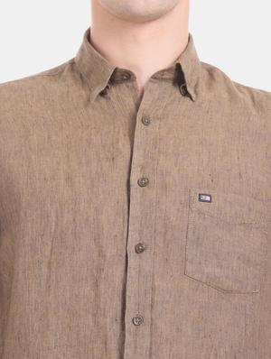 brown solid casual shirt - 17617188 - Standard Image - 5