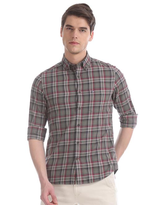 grey checkered casual shirt - 17617189 - Standard Image - 1
