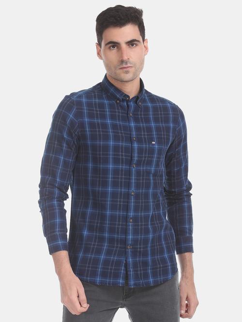 blue checkered casual shirt - 17617201 - Standard Image - 1