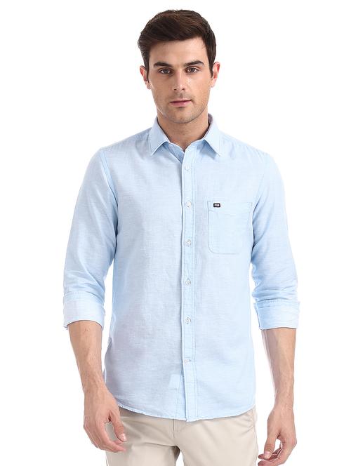blue solid casual shirt - 17617209 - Standard Image - 1