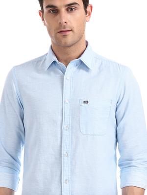 blue solid casual shirt - 17617209 - Standard Image - 5