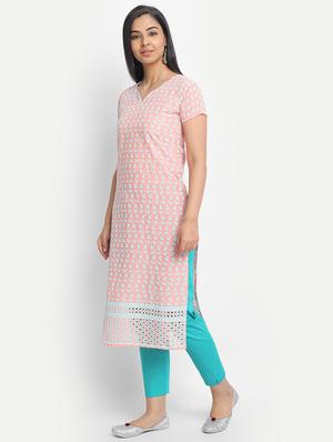 peach cotton straight kurta - 17617288 - Standard Image - 2