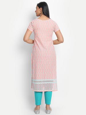peach cotton straight kurta - 17617288 - Standard Image - 3