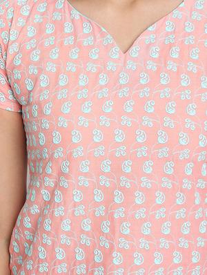 peach cotton straight kurta - 17617288 - Standard Image - 4
