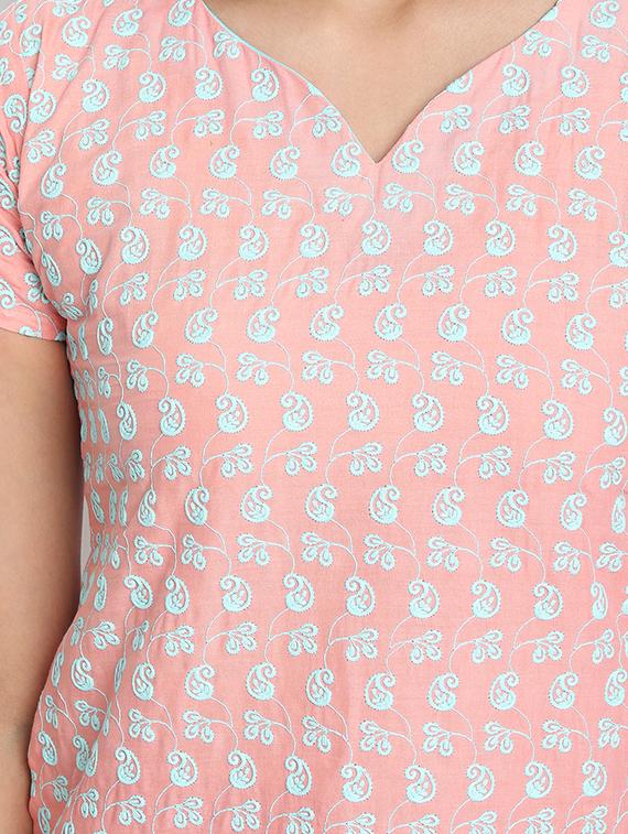 peach cotton straight kurta - 17617288 - Zoom Image - 4