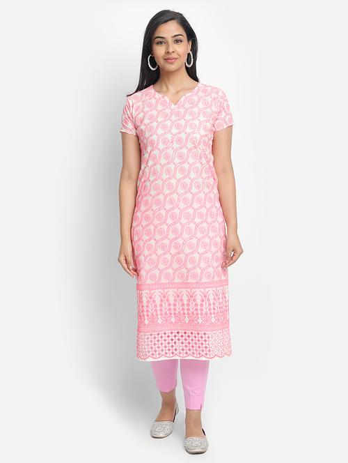 pink cotton straight kurta - 17617290 - Very Small Image - 1
