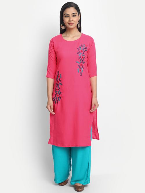 pink cotton blend straight kurta - 17617293 - Standard Image - 1