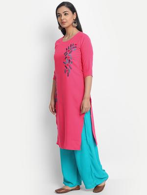 pink cotton blend straight kurta - 17617293 - Standard Image - 2