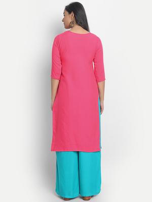pink cotton blend straight kurta - 17617293 - Standard Image - 3