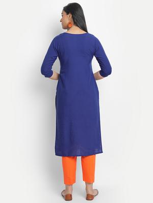 blue cotton blend straight kurta - 17617294 - Standard Image - 3