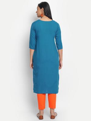 blue cotton blend straight kurta - 17617295 - Standard Image - 3
