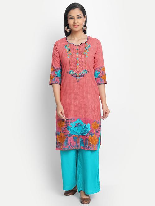 pink cotton straight kurta - 17617298 - Standard Image - 1