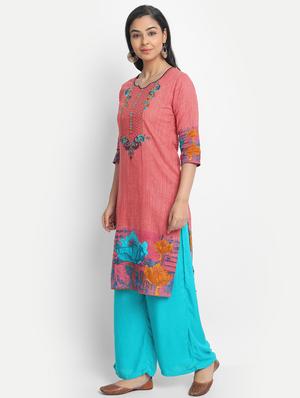 pink cotton straight kurta - 17617298 - Standard Image - 2