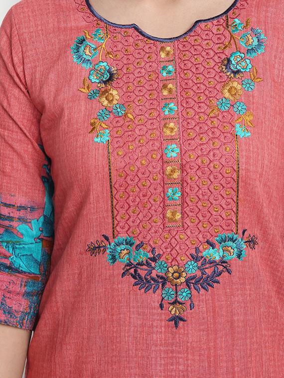 pink cotton straight kurta - 17617298 - Zoom Image - 4