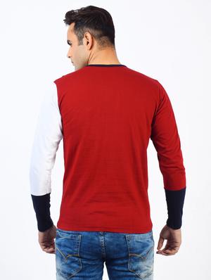 maroon color block cut & sew t-shirt - 17617303 - Standard Image - 3