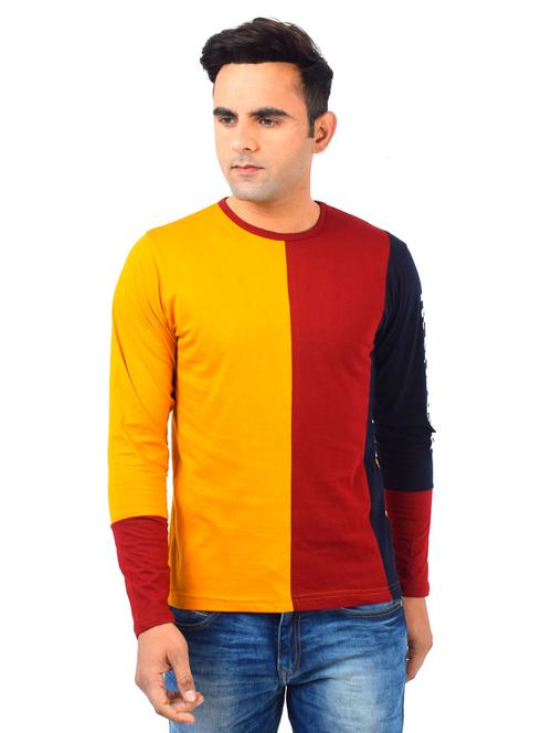 mustard color block cut & sew t-shirt - 17617305 - Standard Image - 1