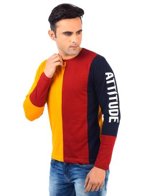 mustard color block cut & sew t-shirt - 17617305 - Standard Image - 2