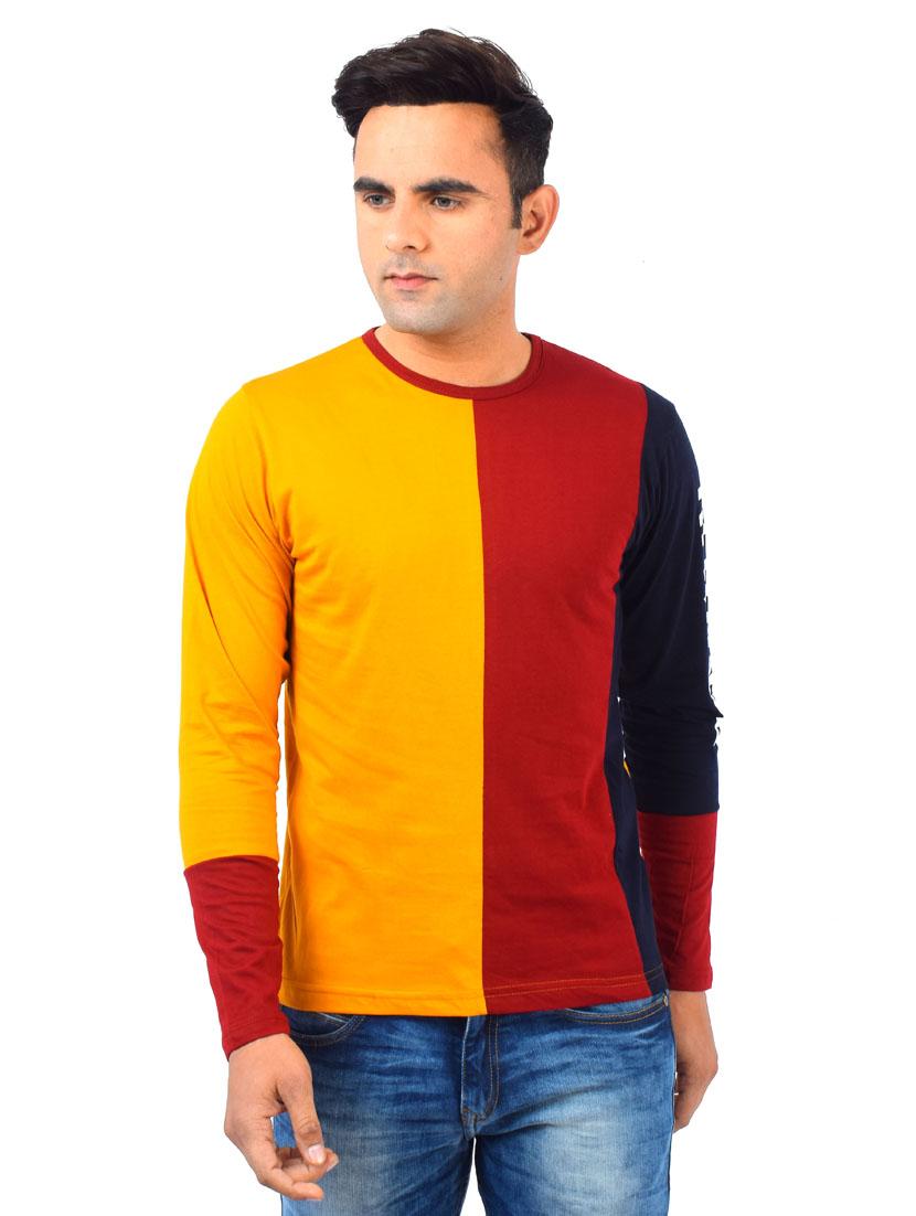 mustard color block cut & sew t-shirt - 17617305 - Zoom Image - 1