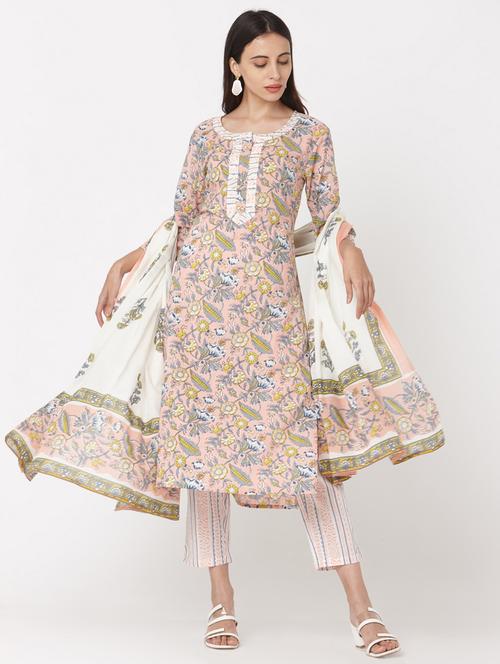 peach cotton suit set - 17617315 - Standard Image - 1