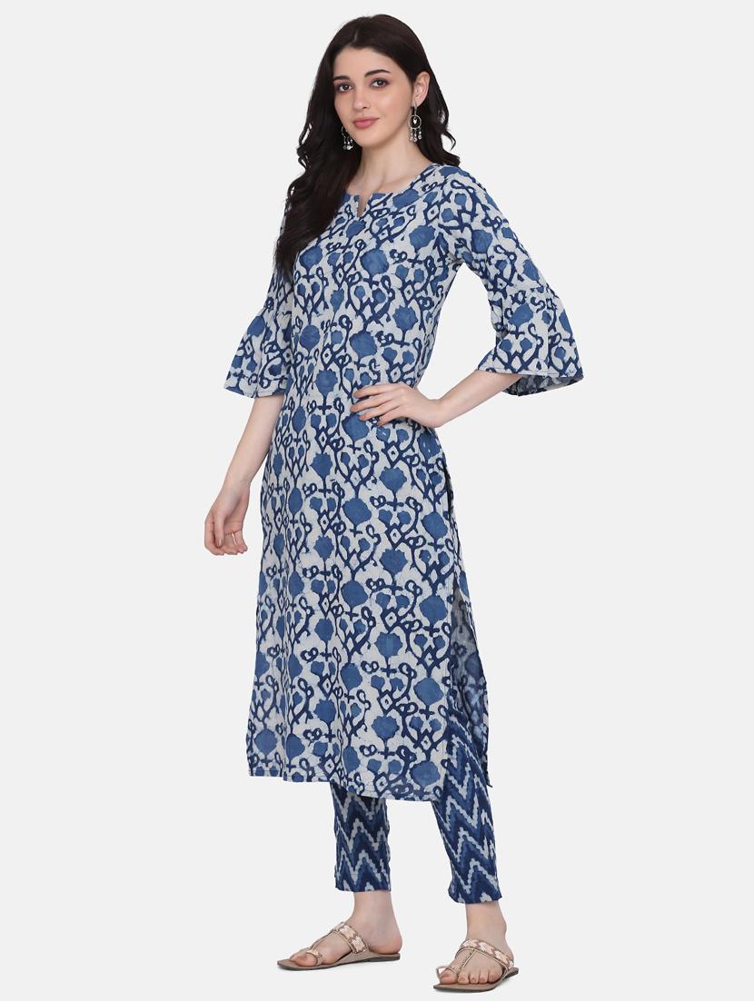 block print kurta pant set - 17617317 - Zoom Image - 2