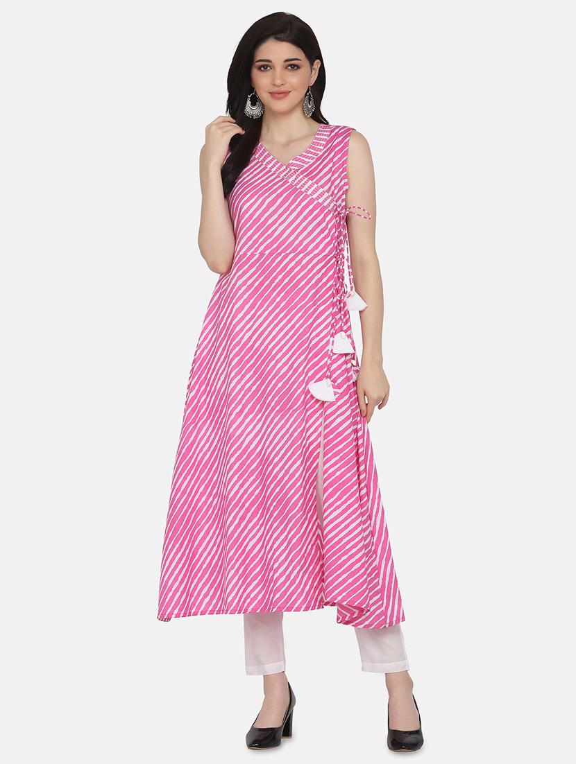 leheriya print kurta pant set - 17617321 - Zoom Image - 1