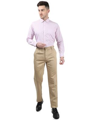 beige solid pleated casual trouser - 17617451 - Standard Image - 4