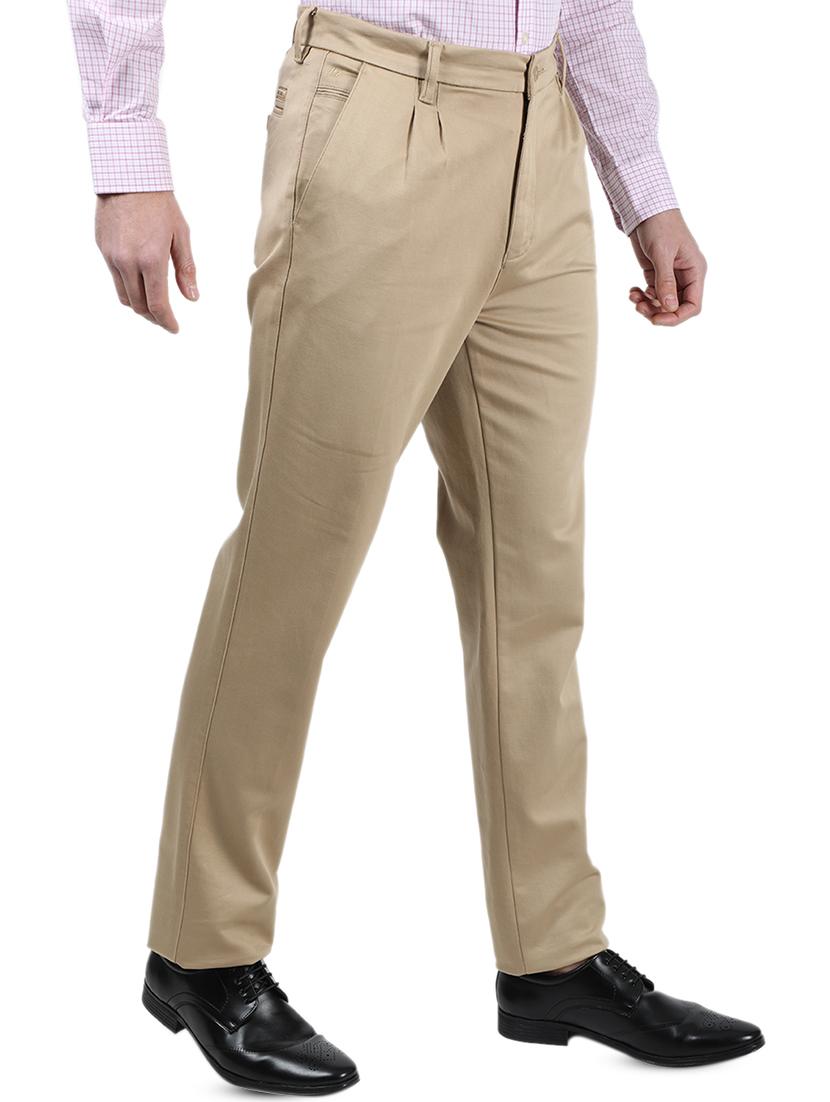 beige solid pleated casual trouser - 17617451 - Zoom Image - 2