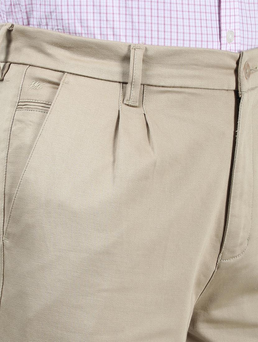 beige solid pleated casual trouser - 17617451 - Zoom Image - 5