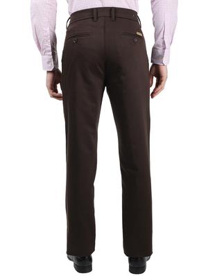 brown solid pleated casual trouser - 17617452 - Standard Image - 3