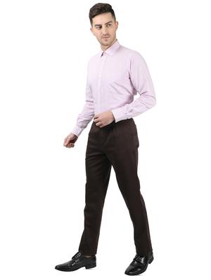 brown solid pleated casual trouser - 17617452 - Standard Image - 4