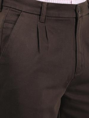 brown solid pleated casual trouser - 17617452 - Standard Image - 5
