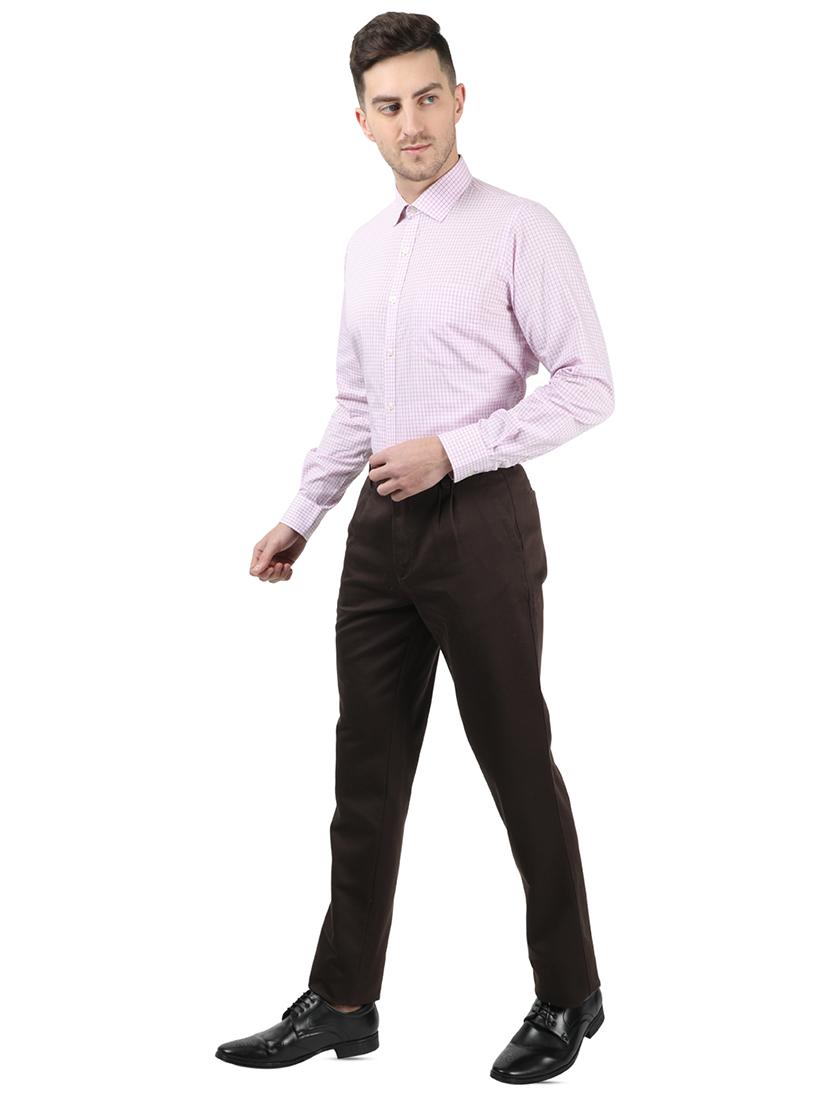 brown solid pleated casual trouser - 17617452 - Zoom Image - 4
