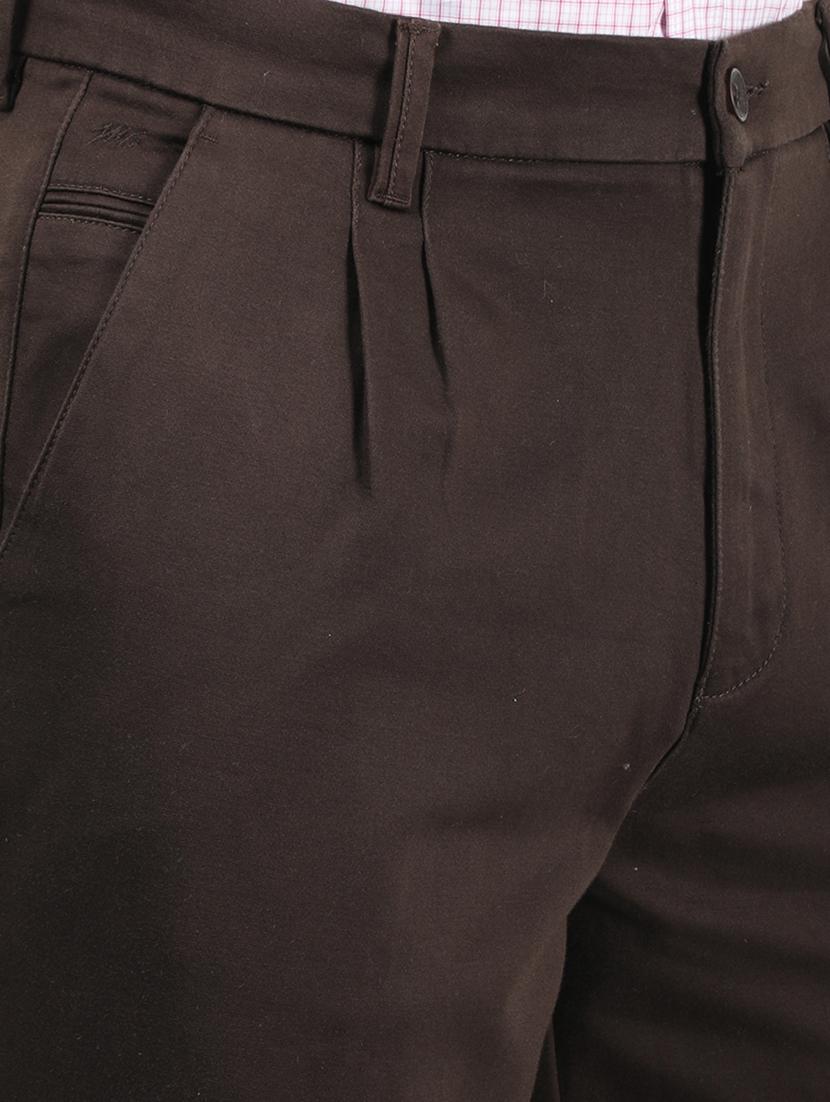 brown solid pleated casual trouser - 17617452 - Zoom Image - 5